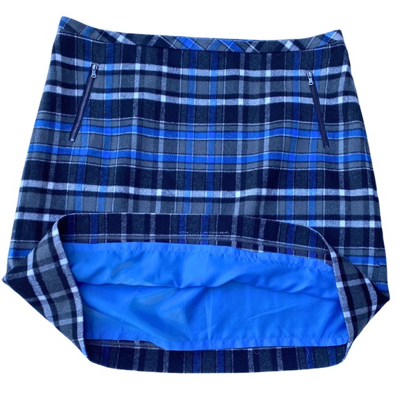 Talbots Wool Plaid Mini Skirt Faux Zipper Detail Blue Grey Size 18 Career Grunge - Picture 2 of 8